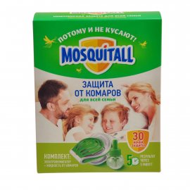 Фумигатор+Жидкость MOSQUITALL от комаров 30 ночей Защита для всей семьи 30мл
