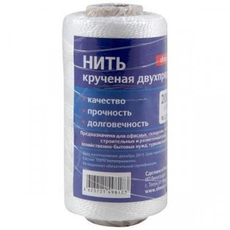 Нить крученая, 2-х прядн.полипр, d=1.3мм l=100м на втул