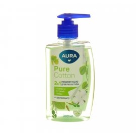 Крем-мыло жидкое для рук, тела AURA Pure Cotton Освежающее Хлопок, Луговые травы 2в1 300мл