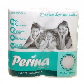 Бумага туалетная PERINA Premium 8 рулонов трехслойная Perfect White (превосходно белый) с тиснен и перфор.