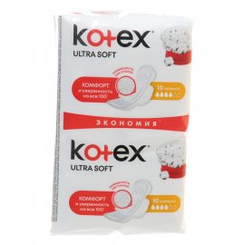 Прокладки KOTEX с крылышками 2х10шт=20шт Ultra Soft Normal мягк.пов.