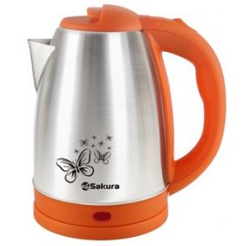 Чайник SAKURA 1.8л электр. 1800Вт, SA-2135AS нерж+оранж.д