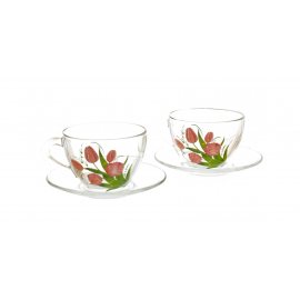 Чайный набор 4 предмета стекло Весенние тюльпаны,2круж.200мл+2блюд.