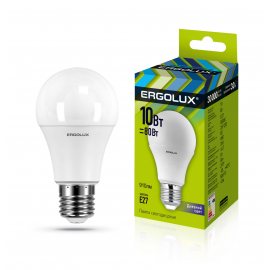 Лампа светодиодная LED ERGOLUX Лон А60 10W-Е27-6К,6500К,шар, Дневной свет
