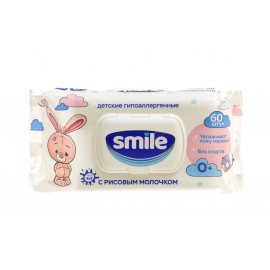 Салфетки влажные для детей SMILE Baby 60шт с рисовым молочком для чувств. клапан 0+