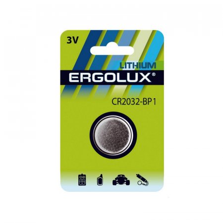 Батарейка ERGOLUX Литиевые CR2032 3V, таблет. 1шт