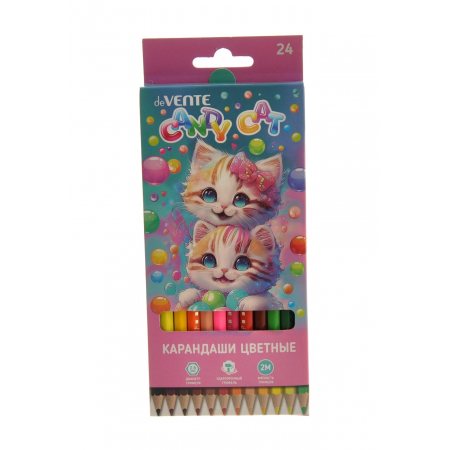 Карандаши цветные deVENTE 24шт Candy Cat заточ,6-гран,е/п