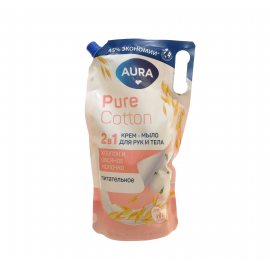 Крем-мыло жидкое для рук, тела AURA Pure Cotton Питательное Хлопок, Овсяное молочко 2в1, дой-п 850мл
