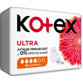 Прокладки KOTEX с крылышками 10шт Ultra Dry Normal сеточ.